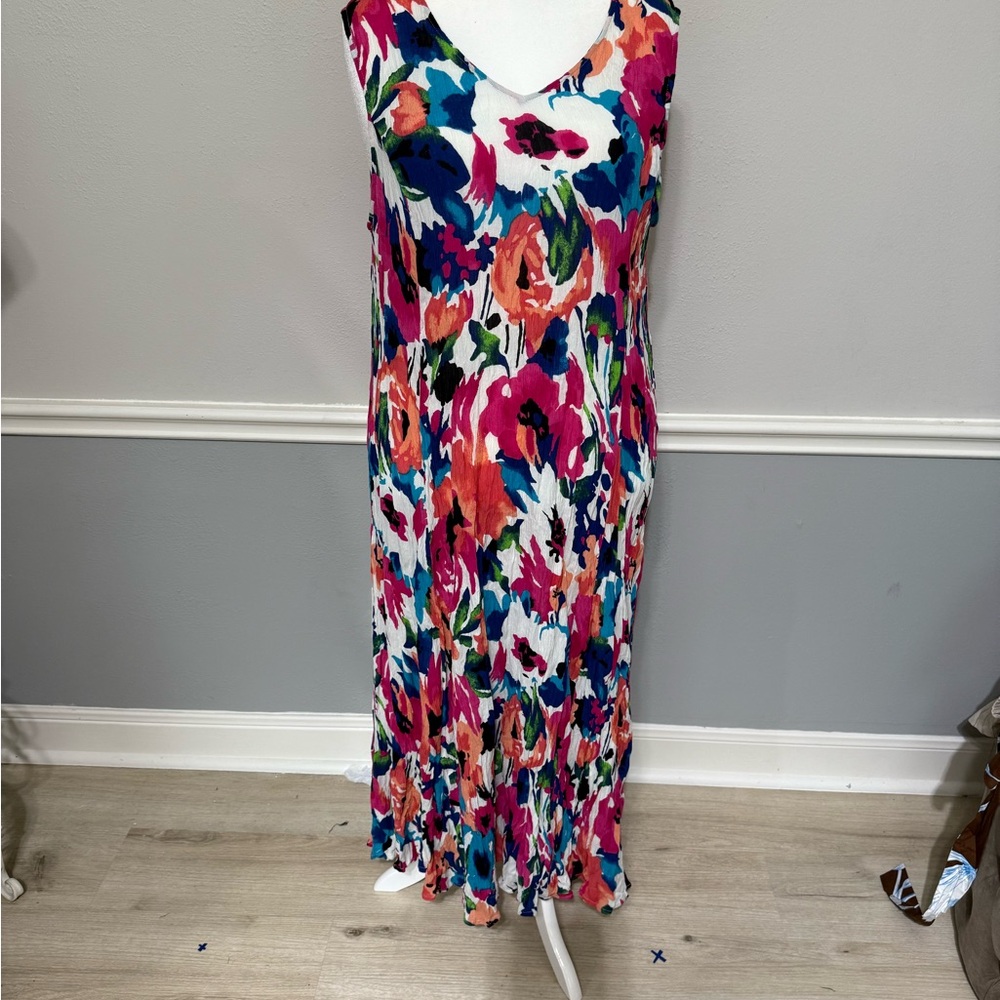 Woman within Floral Sleeveless Maxi Dress